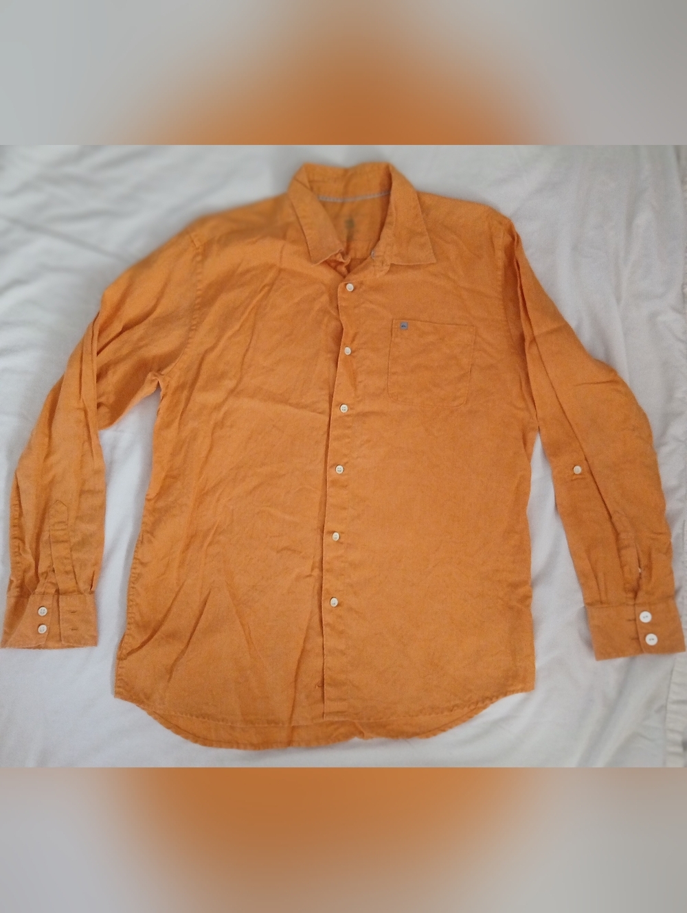 Quiksilver Button Shirt Mens Size L Orange Long Sleeve Beach Outdoor 100% Linen